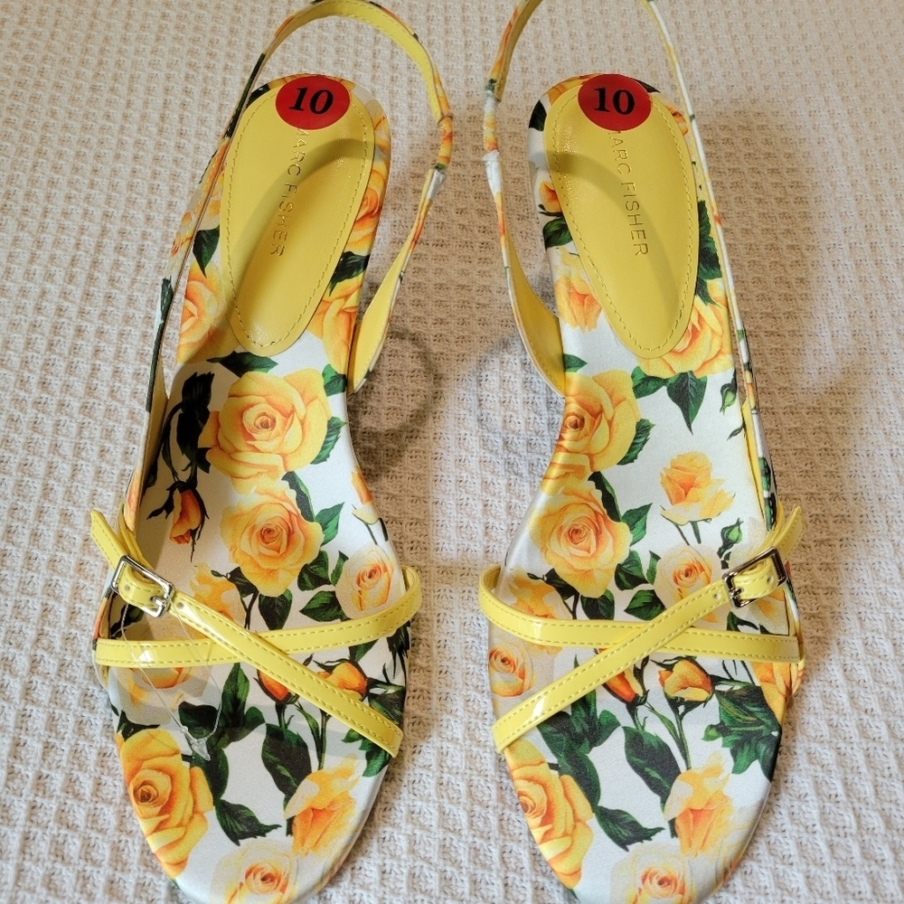Floral Yellow Strappy Heels - Picture 12 of 13
